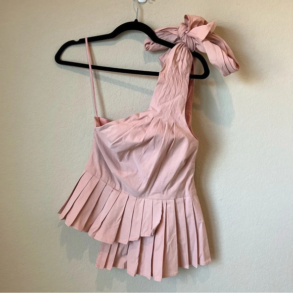 Sea Asymmetric Pleated One-shoulder Bow Top - Picture 5 of 8